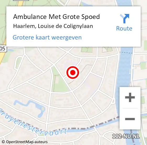 Locatie op kaart van de 112 melding: Ambulance Met Grote Spoed Naar Haarlem, Louise de Colignylaan op 18 april 2024 23:43