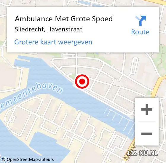 Locatie op kaart van de 112 melding: Ambulance Met Grote Spoed Naar Sliedrecht, Havenstraat op 18 april 2024 23:55