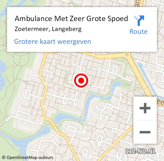 Locatie op kaart van de 112 melding: Ambulance Met Zeer Grote Spoed Naar Zoetermeer, Langeberg op 19 april 2024 01:06