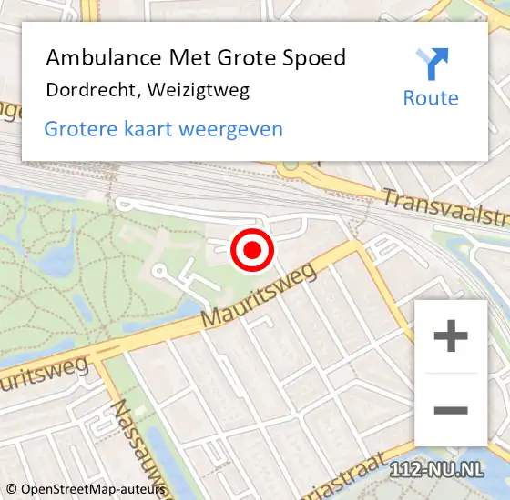 Locatie op kaart van de 112 melding: Ambulance Met Grote Spoed Naar Dordrecht, Weizigtweg op 19 april 2024 02:38