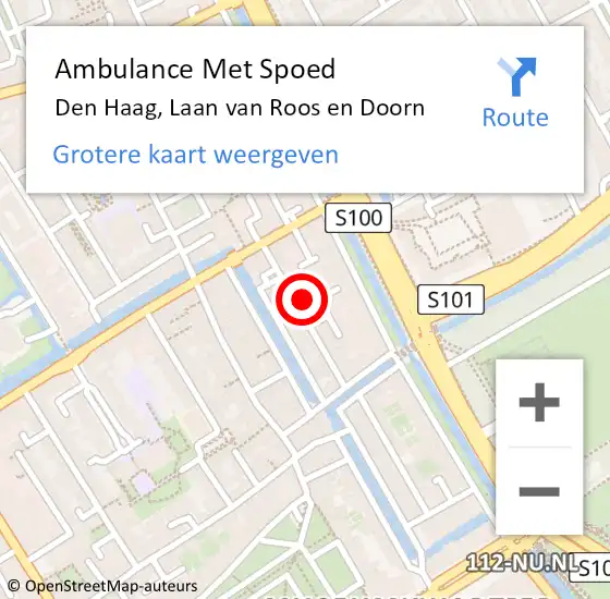 Locatie op kaart van de 112 melding: Ambulance Met Spoed Naar Den Haag, Laan van Roos en Doorn op 19 april 2024 02:55