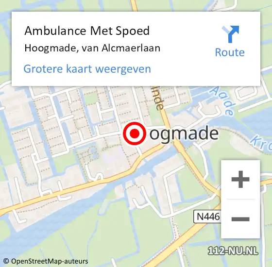 Locatie op kaart van de 112 melding: Ambulance Met Spoed Naar Hoogmade, van Alcmaerlaan op 19 april 2024 05:52