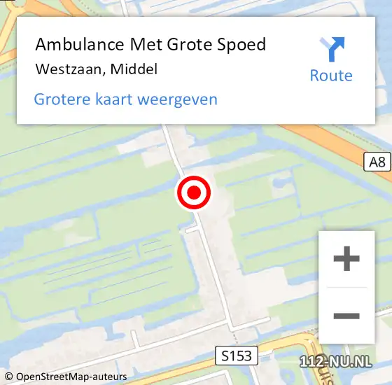 Locatie op kaart van de 112 melding: Ambulance Met Grote Spoed Naar Westzaan, Middel op 19 april 2024 07:45