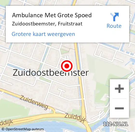 Locatie op kaart van de 112 melding: Ambulance Met Grote Spoed Naar Zuidoostbeemster, Fruitstraat op 2 oktober 2014 23:20