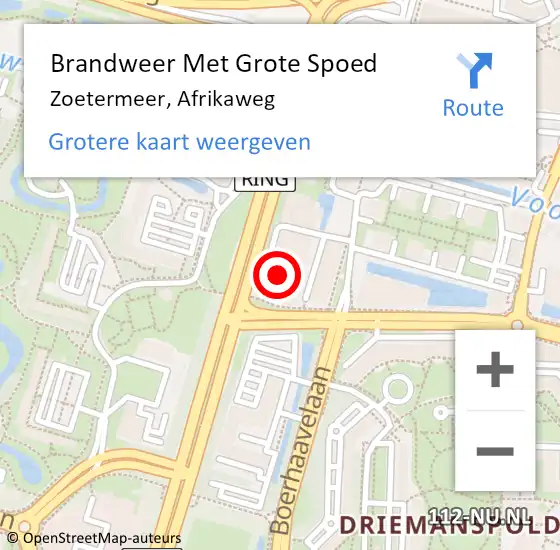 Locatie op kaart van de 112 melding: Brandweer Met Grote Spoed Naar Zoetermeer, Afrikaweg op 19 april 2024 08:33