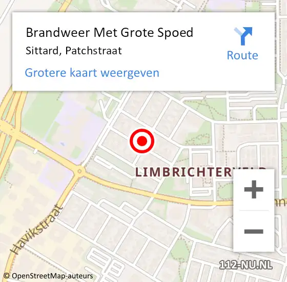 Locatie op kaart van de 112 melding: Brandweer Met Grote Spoed Naar Sittard, Patchstraat op 19 april 2024 08:58