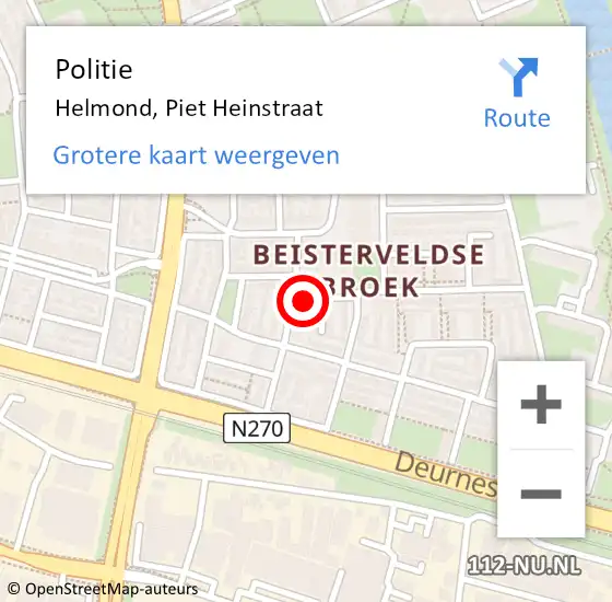 Locatie op kaart van de 112 melding: Politie Helmond, Piet Heinstraat op 19 april 2024 09:15