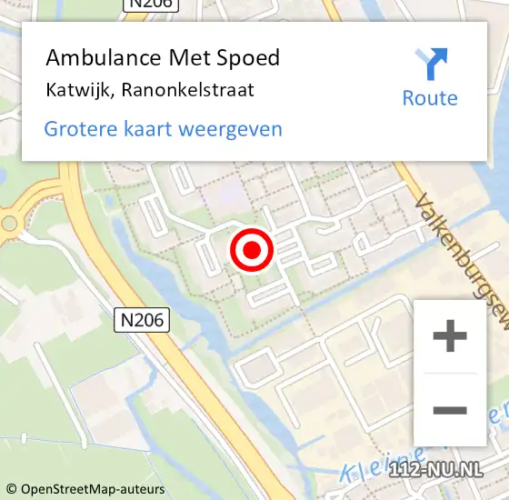Locatie op kaart van de 112 melding: Ambulance Met Spoed Naar Katwijk, Ranonkelstraat op 19 april 2024 09:43