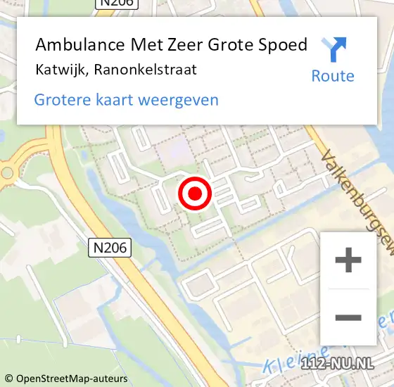 Locatie op kaart van de 112 melding: Ambulance Met Zeer Grote Spoed Naar Katwijk, Ranonkelstraat op 19 april 2024 09:44