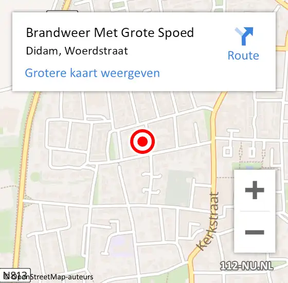 Locatie op kaart van de 112 melding: Brandweer Met Grote Spoed Naar Didam, Woerdstraat op 19 april 2024 09:48