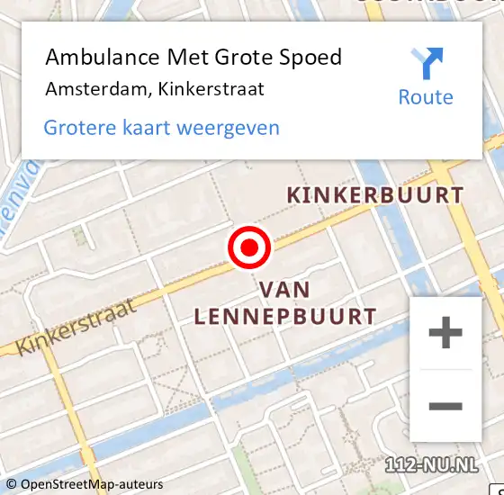 Locatie op kaart van de 112 melding: Ambulance Met Grote Spoed Naar Amsterdam, Kinkerstraat op 19 april 2024 09:58
