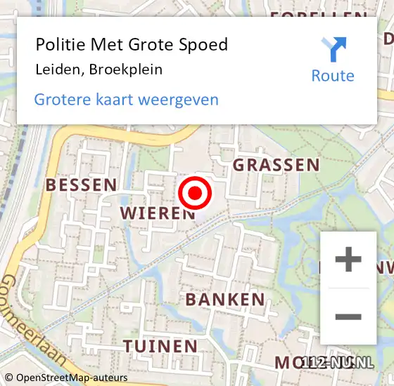 Locatie op kaart van de 112 melding: Politie Met Grote Spoed Naar Leiden, Broekplein op 19 april 2024 11:07