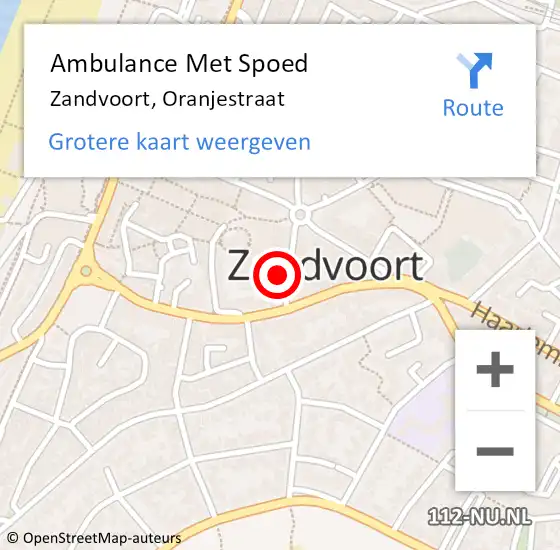 Locatie op kaart van de 112 melding: Ambulance Met Spoed Naar Zandvoort, Oranjestraat op 19 april 2024 11:35