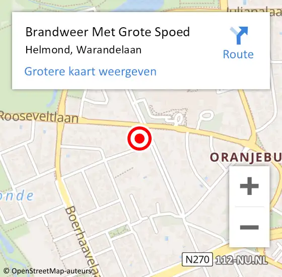 Locatie op kaart van de 112 melding: Brandweer Met Grote Spoed Naar Helmond, Warandelaan op 19 april 2024 13:30
