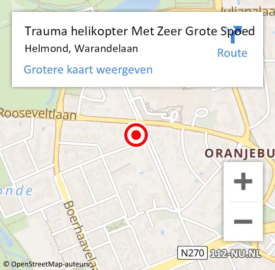 Locatie op kaart van de 112 melding: Trauma helikopter Met Zeer Grote Spoed Naar Helmond, Warandelaan op 19 april 2024 13:32