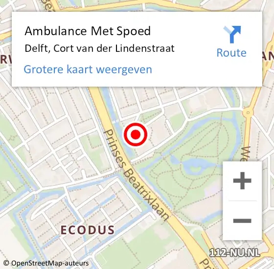 Locatie op kaart van de 112 melding: Ambulance Met Spoed Naar Delft, Cort van der Lindenstraat op 19 april 2024 13:58