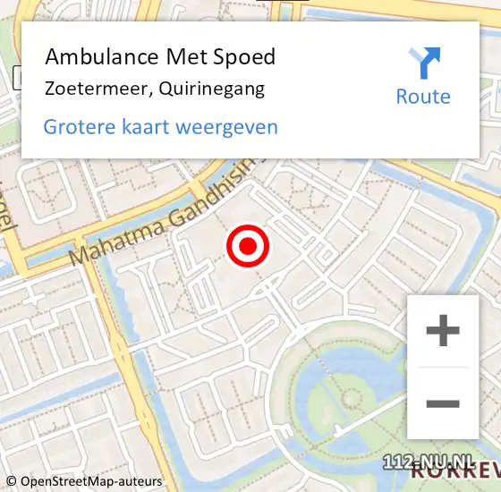 Locatie op kaart van de 112 melding: Ambulance Met Spoed Naar Zoetermeer, Quirinegang op 19 april 2024 14:15