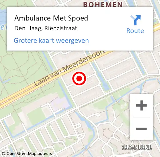 Locatie op kaart van de 112 melding: Ambulance Met Spoed Naar Den Haag, Riënzistraat op 19 april 2024 14:21