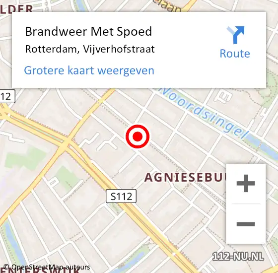 Locatie op kaart van de 112 melding: Brandweer Met Spoed Naar Rotterdam, Vijverhofstraat op 19 april 2024 15:11