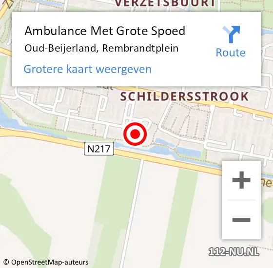 Locatie op kaart van de 112 melding: Ambulance Met Grote Spoed Naar Oud-Beijerland, Rembrandtplein op 19 april 2024 15:12