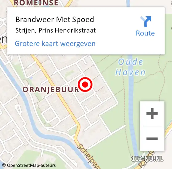 Locatie op kaart van de 112 melding: Brandweer Met Spoed Naar Strijen, Prins Hendrikstraat op 19 april 2024 15:19