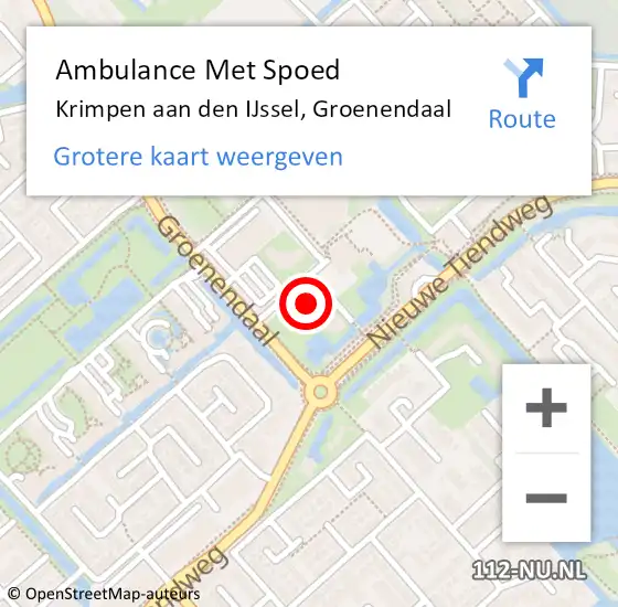Locatie op kaart van de 112 melding: Ambulance Met Spoed Naar Krimpen aan den IJssel, Groenendaal op 19 april 2024 15:29