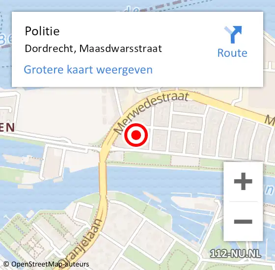 Locatie op kaart van de 112 melding: Politie Dordrecht, Maasdwarsstraat op 19 april 2024 15:32