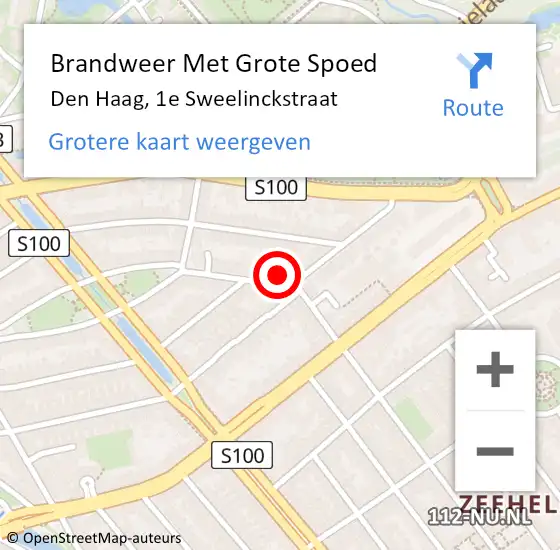 Locatie op kaart van de 112 melding: Brandweer Met Grote Spoed Naar Den Haag, 1e Sweelinckstraat op 19 april 2024 15:35