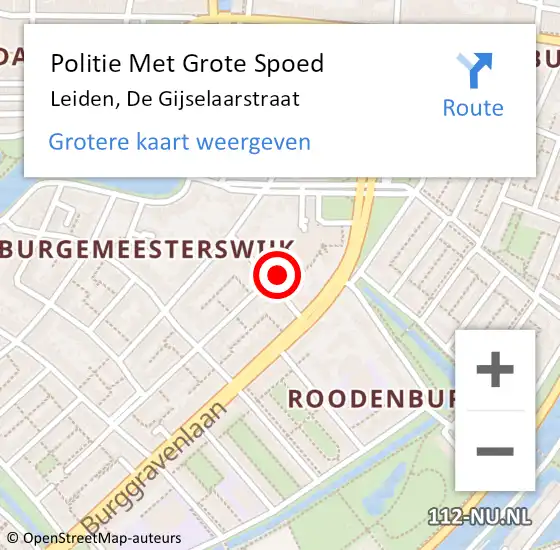 Locatie op kaart van de 112 melding: Politie Met Grote Spoed Naar Leiden, De Gijselaarstraat op 19 april 2024 15:46