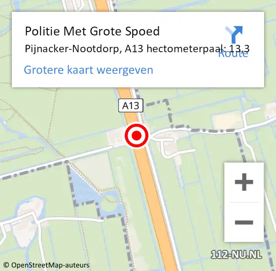 Locatie op kaart van de 112 melding: Politie Met Grote Spoed Naar Pijnacker-Nootdorp, A13 hectometerpaal: 13,3 op 19 april 2024 16:11
