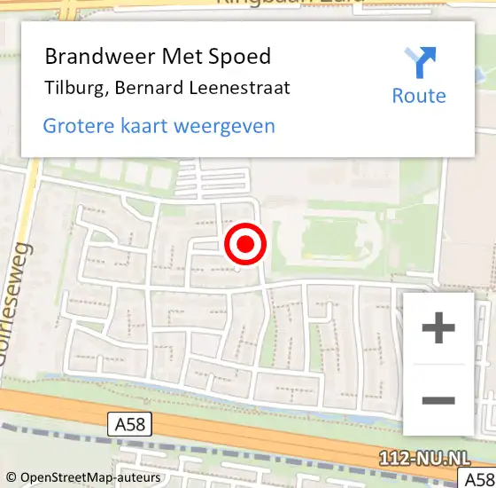 Locatie op kaart van de 112 melding: Brandweer Met Spoed Naar Tilburg, Bernard Leenestraat op 19 april 2024 16:31