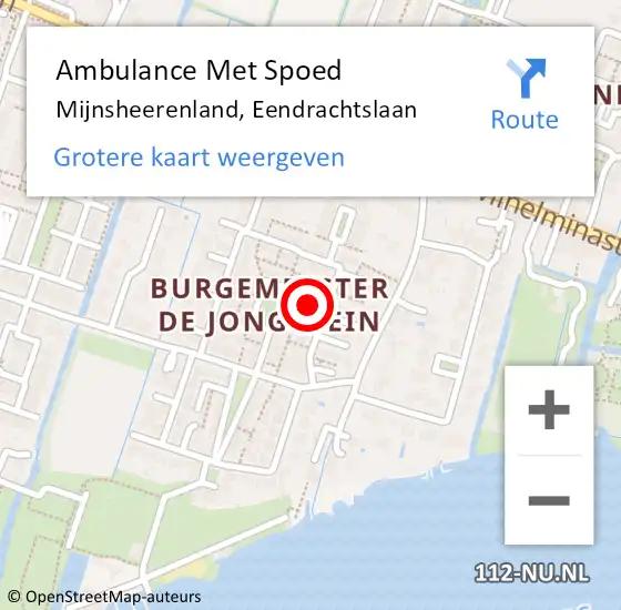 Locatie op kaart van de 112 melding: Ambulance Met Spoed Naar Mijnsheerenland, Eendrachtslaan op 19 april 2024 16:46