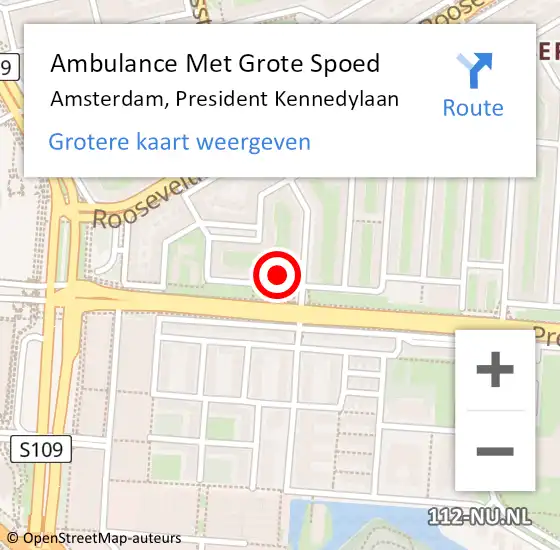 Locatie op kaart van de 112 melding: Ambulance Met Grote Spoed Naar Amsterdam, President Kennedylaan op 19 april 2024 16:49