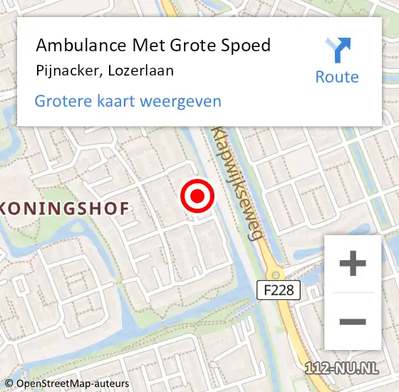 Locatie op kaart van de 112 melding: Ambulance Met Grote Spoed Naar Pijnacker, Lozerlaan op 19 april 2024 16:49