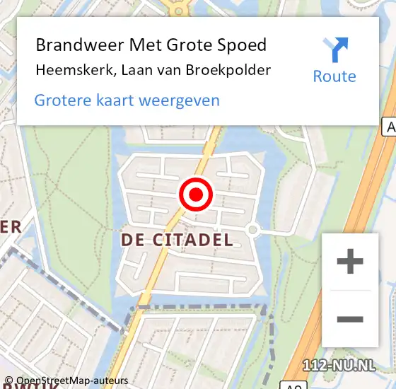 Locatie op kaart van de 112 melding: Brandweer Met Grote Spoed Naar Heemskerk, Laan van Broekpolder op 19 april 2024 17:01