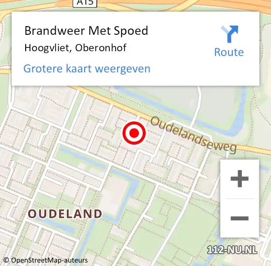 Locatie op kaart van de 112 melding: Brandweer Met Spoed Naar Hoogvliet, Oberonhof op 19 april 2024 17:06