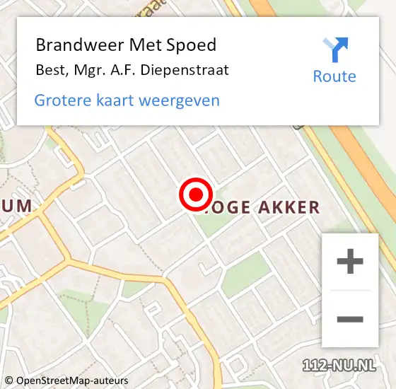 Locatie op kaart van de 112 melding: Brandweer Met Spoed Naar Best, Mgr. A.F. Diepenstraat op 19 april 2024 17:19