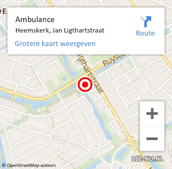 Locatie op kaart van de 112 melding: Ambulance Heemskerk, Jan Ligthartstraat op 19 april 2024 17:30
