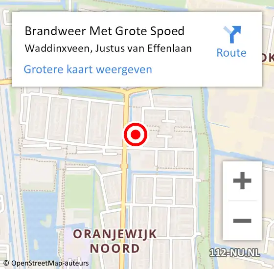 Locatie op kaart van de 112 melding: Brandweer Met Grote Spoed Naar Waddinxveen, Justus van Effenlaan op 19 april 2024 17:43
