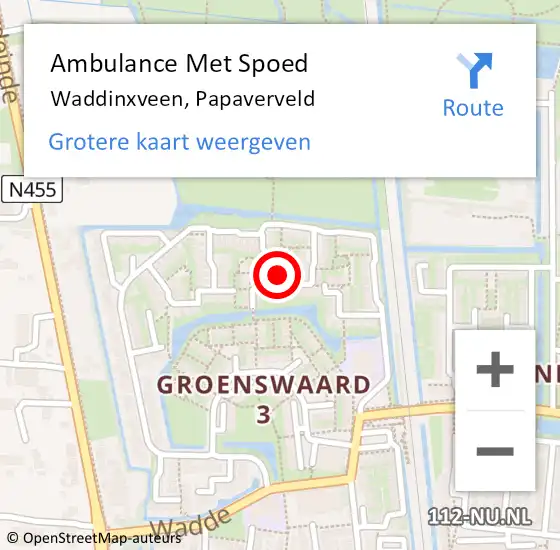 Locatie op kaart van de 112 melding: Ambulance Met Spoed Naar Waddinxveen, Papaverveld op 19 april 2024 17:58