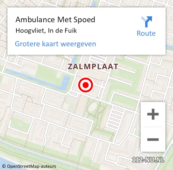 Locatie op kaart van de 112 melding: Ambulance Met Spoed Naar Hoogvliet, In de Fuik op 19 april 2024 18:04