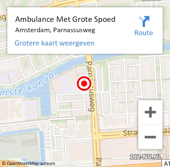 Locatie op kaart van de 112 melding: Ambulance Met Grote Spoed Naar Amsterdam, Parnassusweg op 19 april 2024 18:12