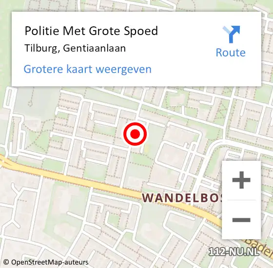 Locatie op kaart van de 112 melding: Politie Met Grote Spoed Naar Tilburg, Gentiaanlaan op 19 april 2024 18:28