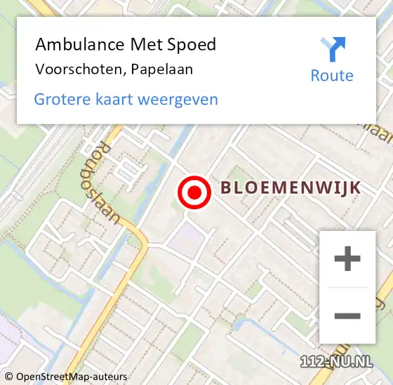 Locatie op kaart van de 112 melding: Ambulance Met Spoed Naar Voorschoten, Papelaan op 19 april 2024 18:38