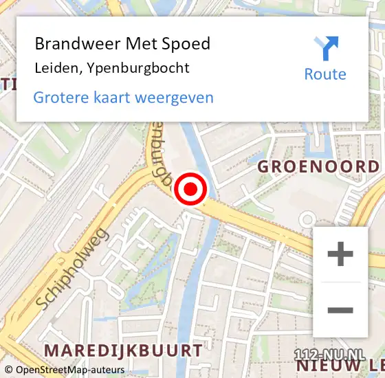 Locatie op kaart van de 112 melding: Brandweer Met Spoed Naar Leiden, Ypenburgbocht op 19 april 2024 18:38