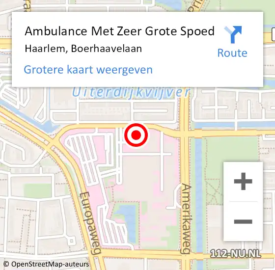 Locatie op kaart van de 112 melding: Ambulance Met Zeer Grote Spoed Naar Haarlem, Boerhaavelaan op 19 april 2024 18:39