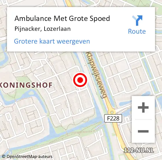 Locatie op kaart van de 112 melding: Ambulance Met Grote Spoed Naar Pijnacker, Lozerlaan op 19 april 2024 18:40