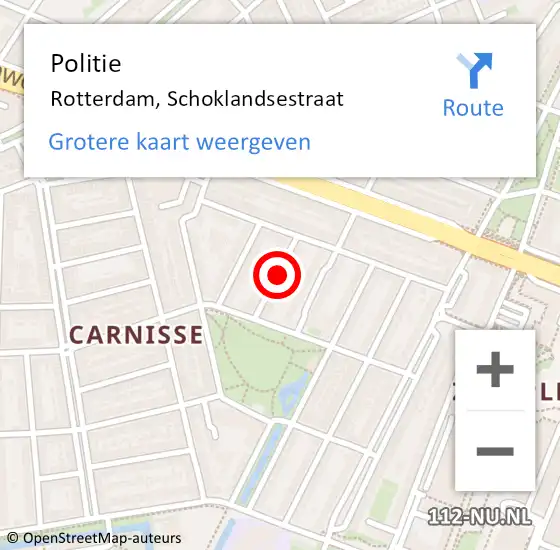 Locatie op kaart van de 112 melding: Politie Rotterdam, Schoklandsestraat op 19 april 2024 19:32