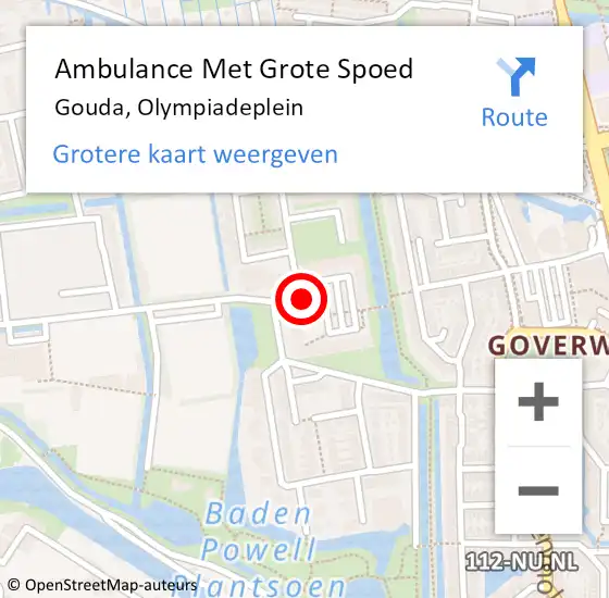 Locatie op kaart van de 112 melding: Ambulance Met Grote Spoed Naar Gouda, Olympiadeplein op 19 april 2024 20:15
