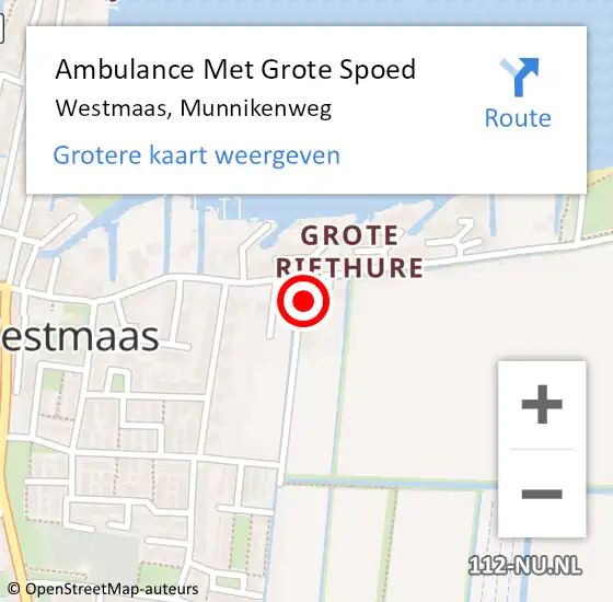 Locatie op kaart van de 112 melding: Ambulance Met Grote Spoed Naar Westmaas, Munnikenweg op 19 april 2024 20:18